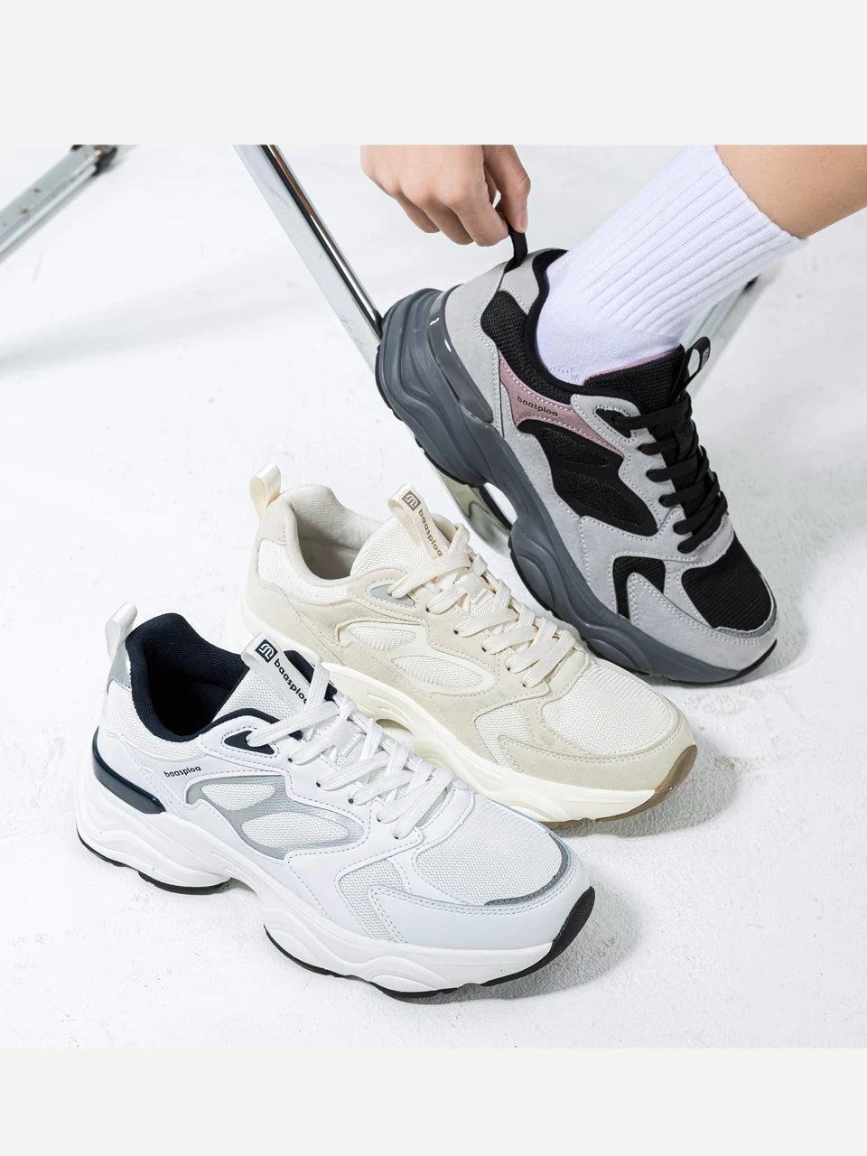 Baasploa Women's Walking Shoes Lightweight Mesh Breathable Sport Shoes Comfortable Soft Leather Casual Sneakers