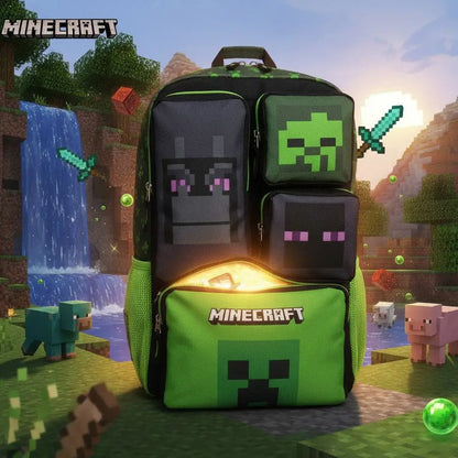 In Stock Minecraft Backpack Large Capacity Lightweight Pressure Relief Cartoon Print Outdoor Travel Hiking For Men Students