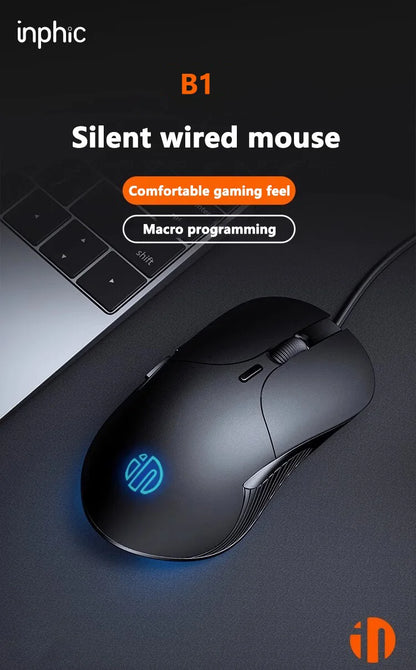 Mouse cablato USB INPHIC B1 silenzioso da ufficio e gaming per PC e laptop