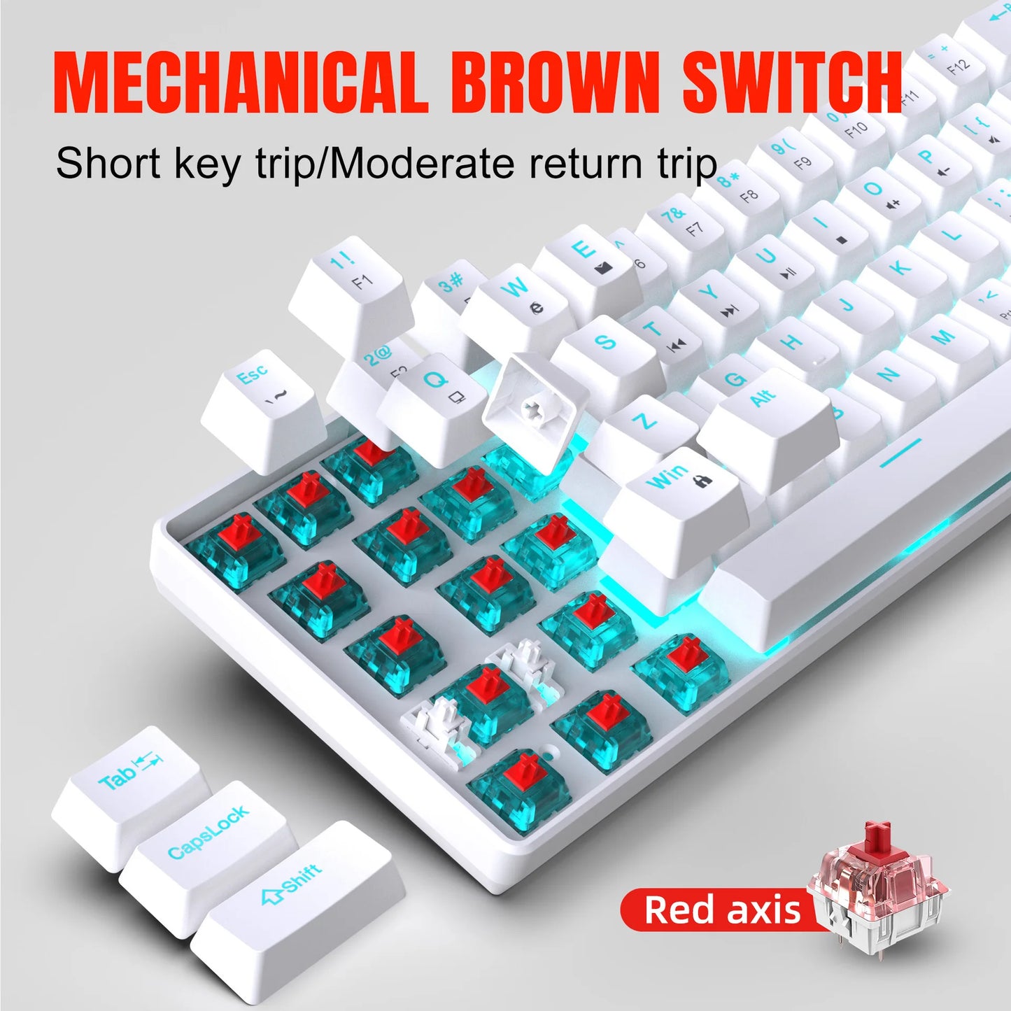 Mechanische Gaming-Tastatur 60% USB, weiße Tasten, Mini-Gamer-Tastatur, ergonomische Computertastatur mit Hintergrundbeleuchtung, Musica teclado pc