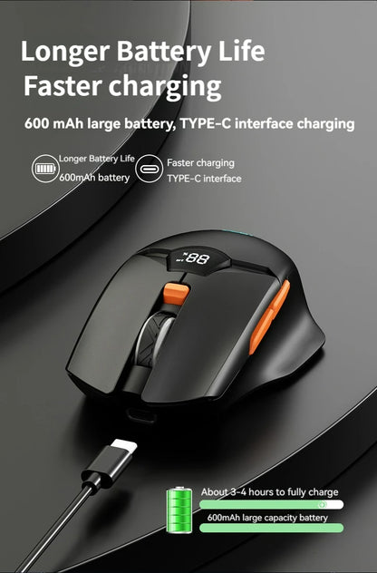 Ratón inalámbrico Bluetooth 2.4G con pantalla de visualización, batería de gran capacidad de 600mAh y botones de tono luminoso para gaming y oficina