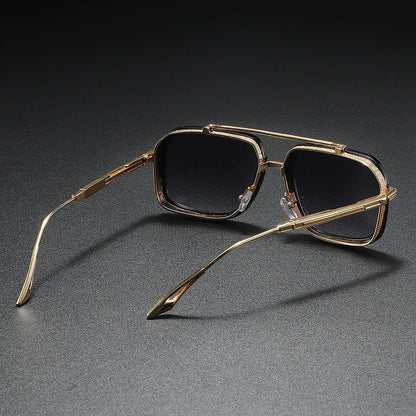 Large Square Sunglasses Men Steampunk Style Metal Pilot Sun Glasses Luxury Designer Brand Eyewear Fashion Shades Double Beam
