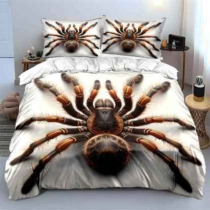 3D Furry Spider Close-up Pattern Duvet Cover Set Digital Print Colorful Polyester Bedding with Zipper Closure for Kids Gifts
