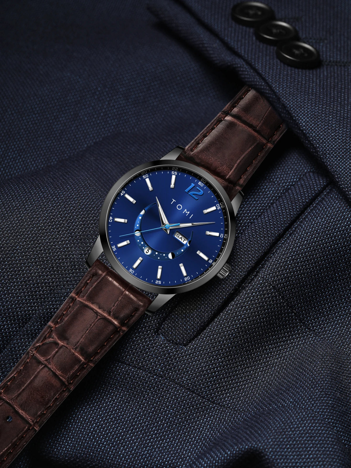 Reloj de cuarzo TOMI, de estilo elegante y profesional, con correa de piel, caja de aleación y esfera con agujas: diseño de alta gama, ideal como regalo para hombre.