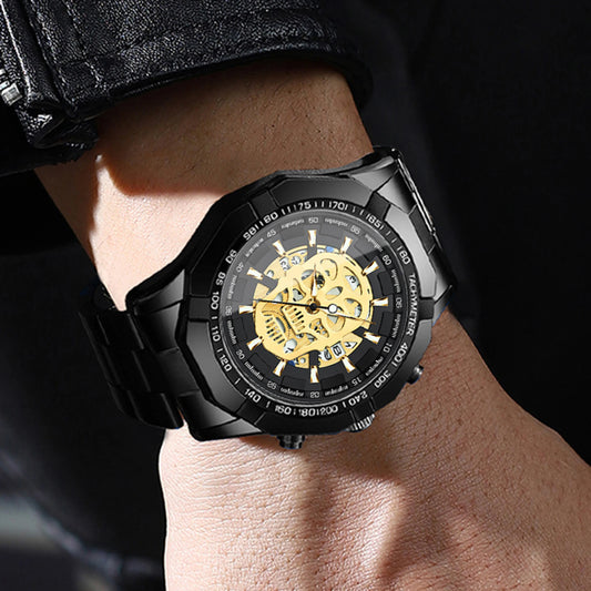 Reloj de pulsera BINBOND para hombre, con diseño de calavera esquelética, de cuarzo preciso, lujoso, luminiscente, resistente al agua, con fecha automática y robusto.