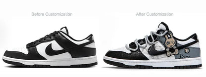 Custom Sneakers Nike Dunk Panda Deconstructed Graffiti Rabbit Patch Women's Skate Shoes