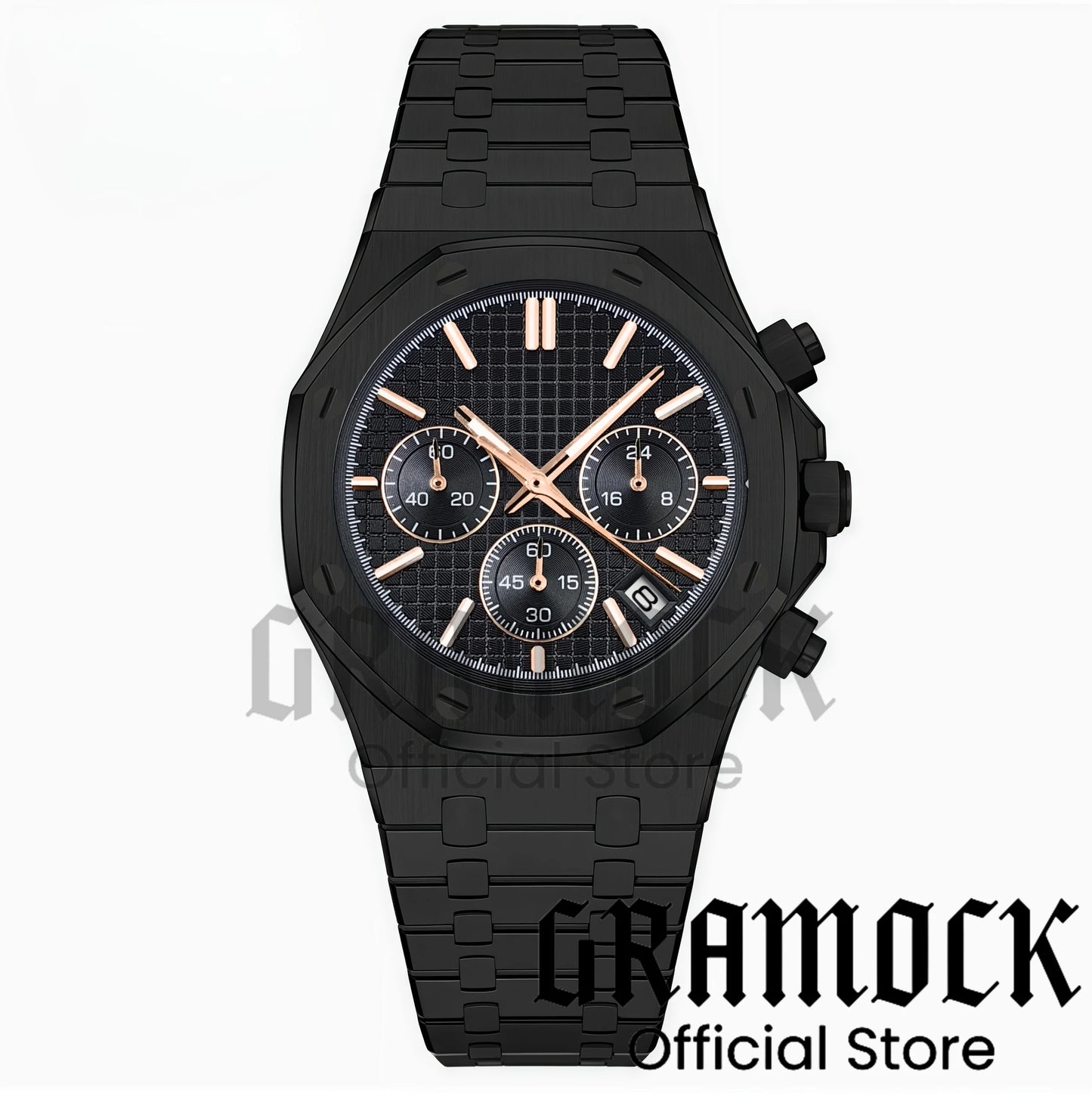 Gramock VK63 Fashionable Men's Quartz Chronograph Luxury Sapphire Stainless Steel Rose Gold Index Dial Waterproof 5Bar Luminous