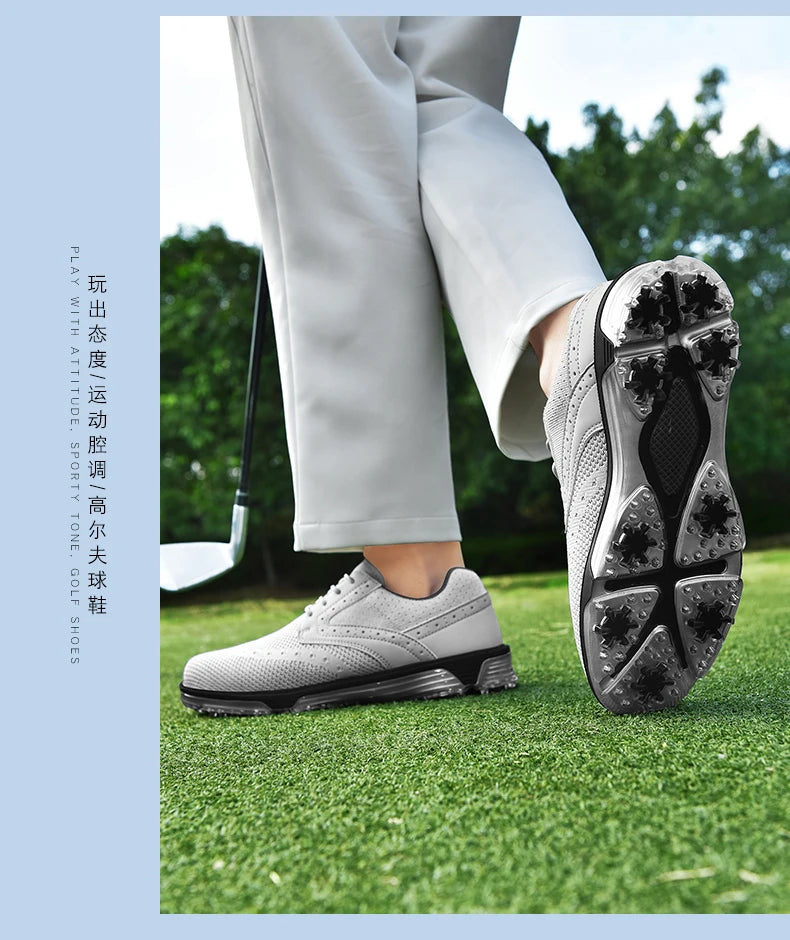 LiXingMing Golf Shoes Men Gray Large Size Up to 48# Breathable Cleats Golf Sport Shoes Teenager Training Golf Coach Sneakers