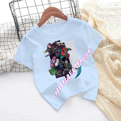 Fortnite-Kinder-T-Shirts mit Cartoon-Spiel-Figuren-Print, Fortress-Night-Tees, kurzärmelige Sommer-Tops für Jungen und Mädchen