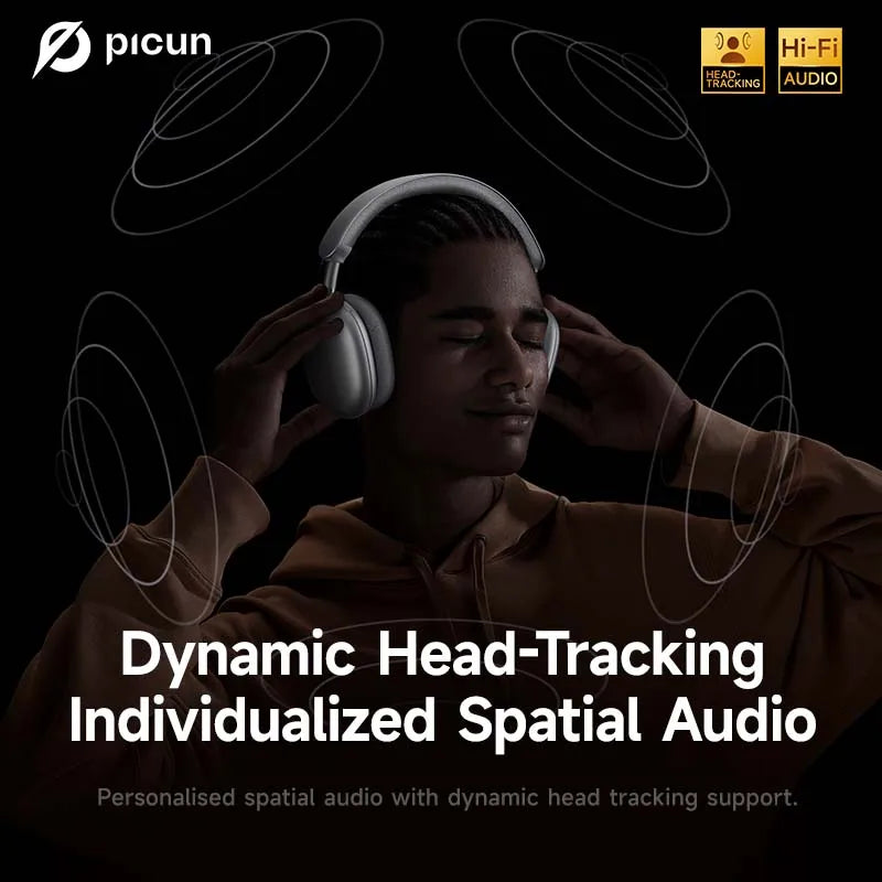 Auscultadores Sem Fios Picun F8MAX ANC com Cancelamento Ativo de Ruído Híbrido de 59dB, Áudio Espacial, Bluetooth 6.0, Over Ear, 180H