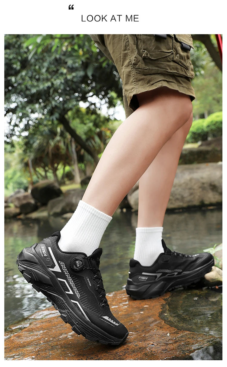 Men's Running Shoes with Rotating Buckle Breathable Mesh Lightweight Sneakers for Men Gym Workout Casual Waterproof Sports Shoes