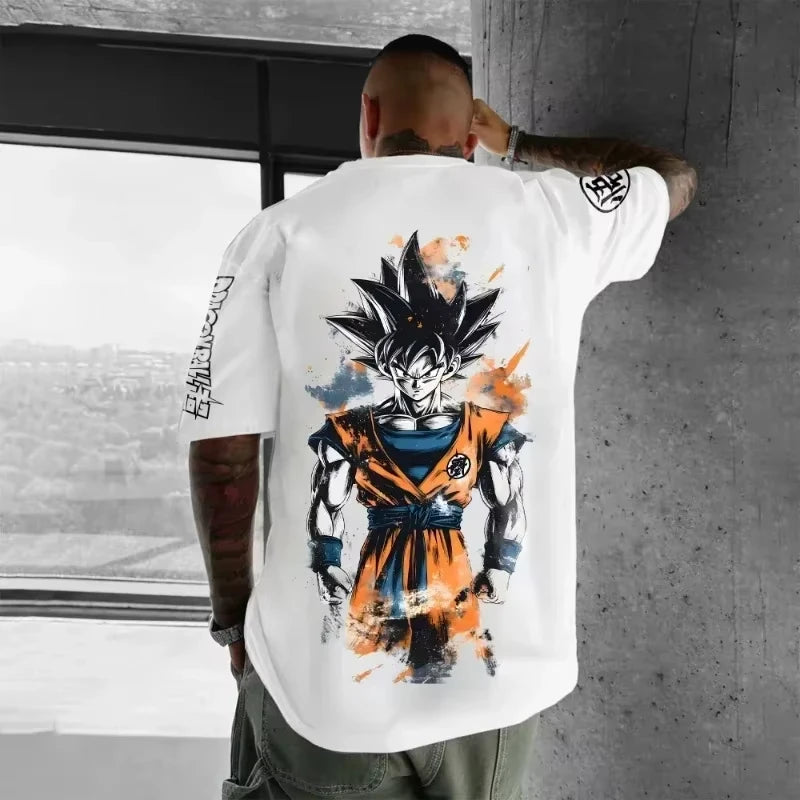 T-shirt oversize Dragon Ball Estate 2026 con cavo di alimentazione, Piccolo Goku, stampa artistica, casual neutro Y2K