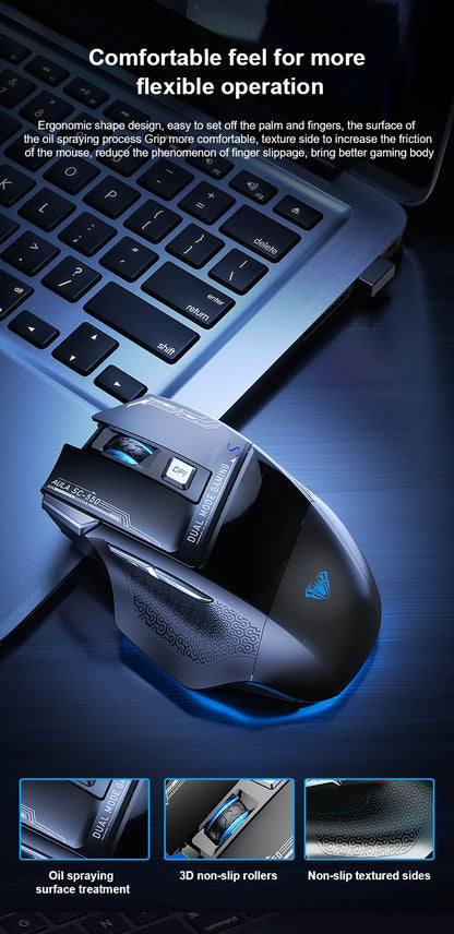 Ratón gaming AULA SC550 2.4G inalámbrico con macro, retroiluminación RGB, diseño ergonómico, ratón e-sports, accesorios para PC