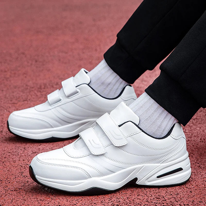 Férfi állítható tépőzáras bőr cipő, alkalmi sportcipő, fehér cipő, Masculino Zapatillas Deportivas Tenis