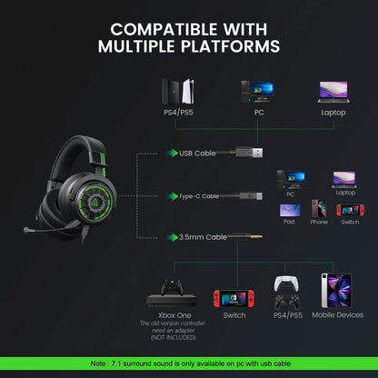 Oneodio EKSA StarEngine Pro Wired Gaming Headset 7.1 Surround PC Headphones Gamer With ENC Mic USB/Type C/3.5mm for PS4 PS5 Xbox