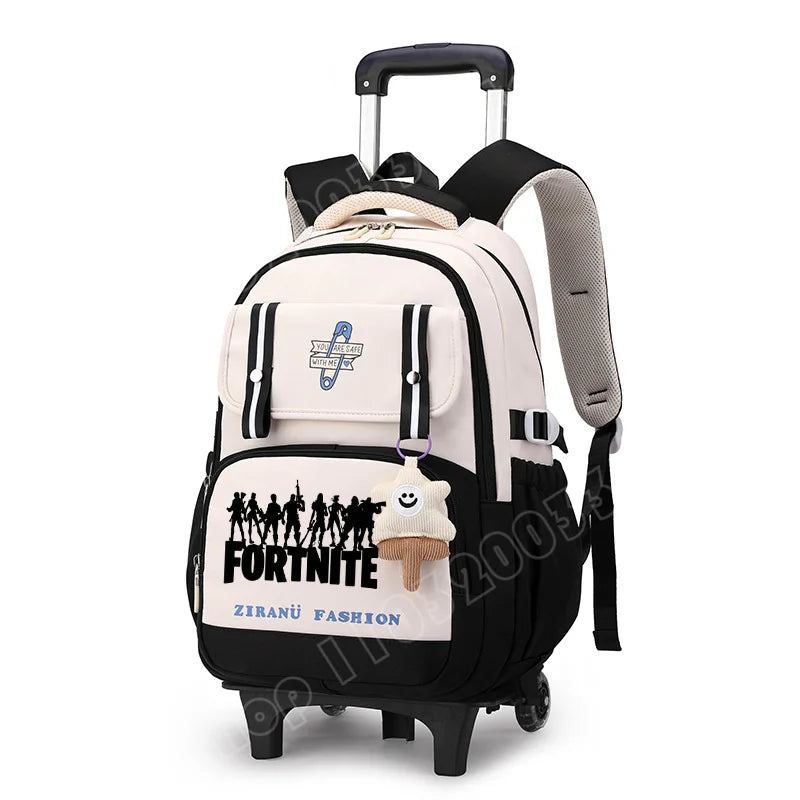 Fortnite Schüler-Rollrucksack mit großem Fassungsvermögen, wasserdichtem, leichtem Design, minimalistischer Laptop-Schultasche und lässiger Reisetasche