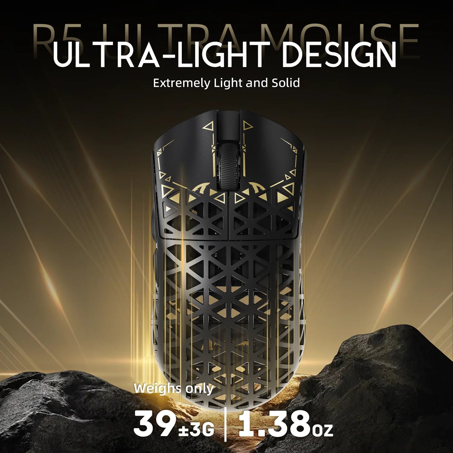 Ratón gaming inalámbrico ATTACK SHARK R5Ultra de fibra de carbono 8K PAW3950MAX con cable enrollado 8K