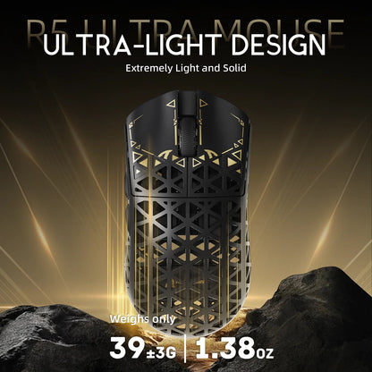 Ratón gaming inalámbrico ATTACK SHARK R5Ultra de fibra de carbono 8K PAW3950MAX con cable enrollado 8K