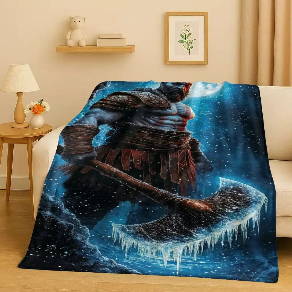 Kratos God of War Game Cartoon Gamer Flannel Blanket,Ultra Soft Warm Plush Throw for Home Bedroom Bed Sofa Cover Picnic Kids