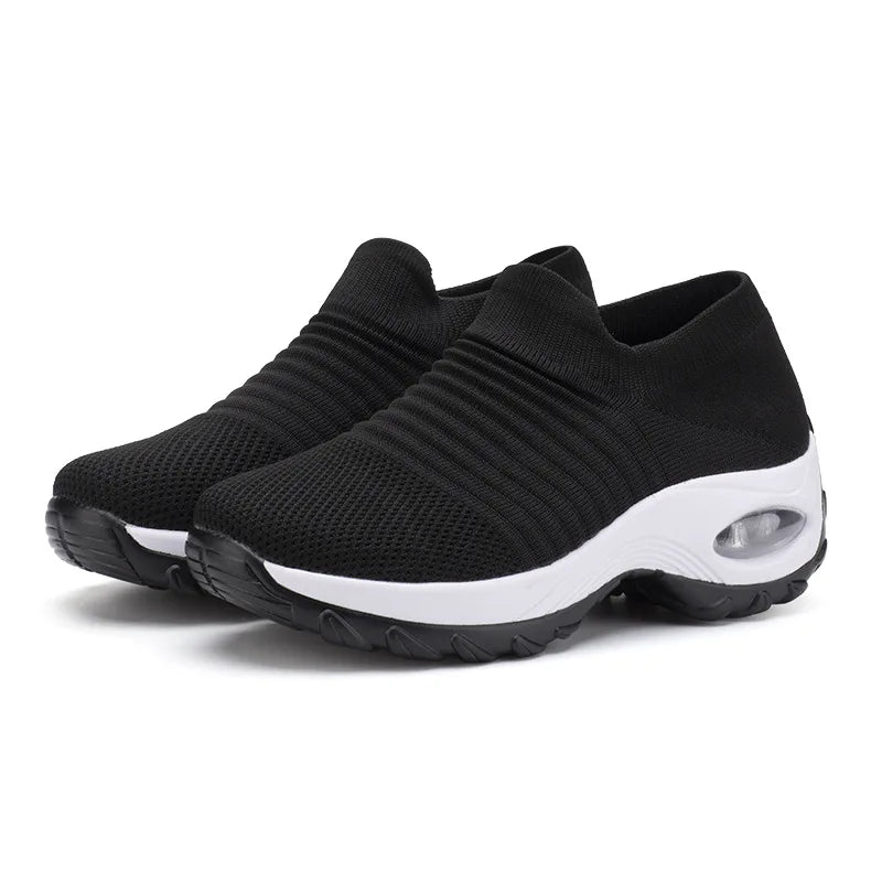 Ténis de moda para mulher, leves, para corrida, para desportos ao ar livre, em malha respirável, confortáveis, com almofada de ar e com atacadores