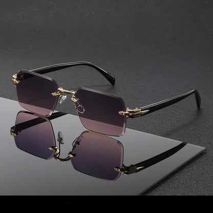 Metal Rimless Sunglasses Metal Hinges Men's Women's Beveled Edge Outdoor UV Protection Eyewear Brand Designer Stylish Glasses