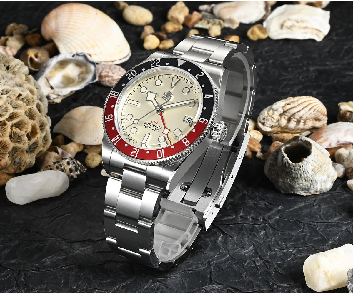 San Martin 39mm NH34 GMT Men's Luxury Watch Bidirectional Aluminum Bezel Automatic Mechanical Sapphire 100M Waterproof SN0109