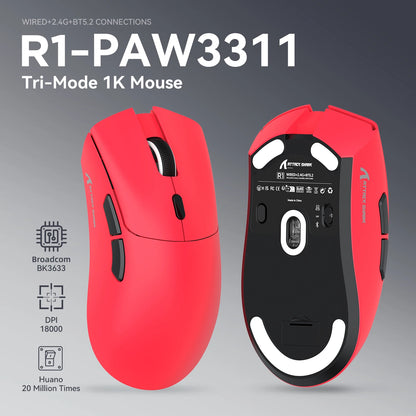 ATTACK SHARK R1 Tri-Mode-Gaming-Maus, PixArt PAW3311 Sensor, 18000 DPI, 1000hz, 59g ultraleicht für große Hände, für PC/Mac