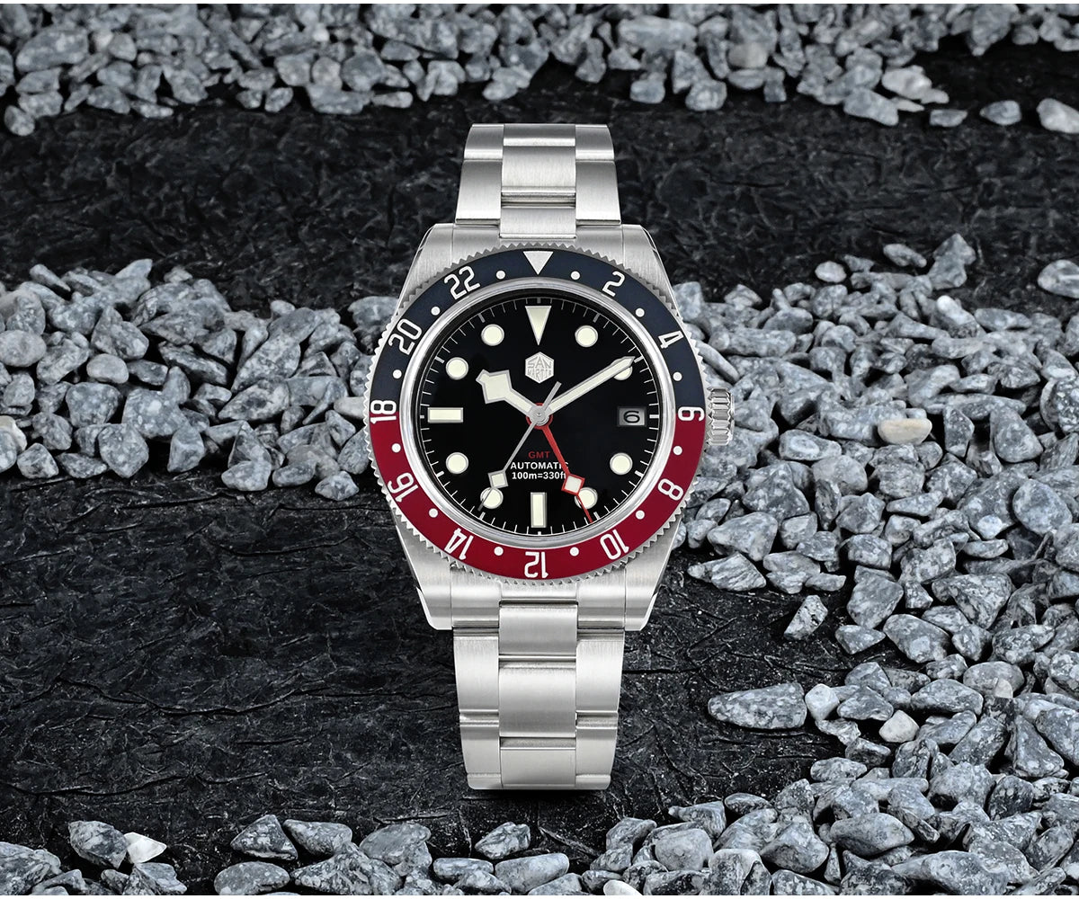 San Martin 39mm NH34 GMT Men's Luxury Watch Bidirectional Aluminum Bezel Automatic Mechanical Sapphire 100M Waterproof SN0109