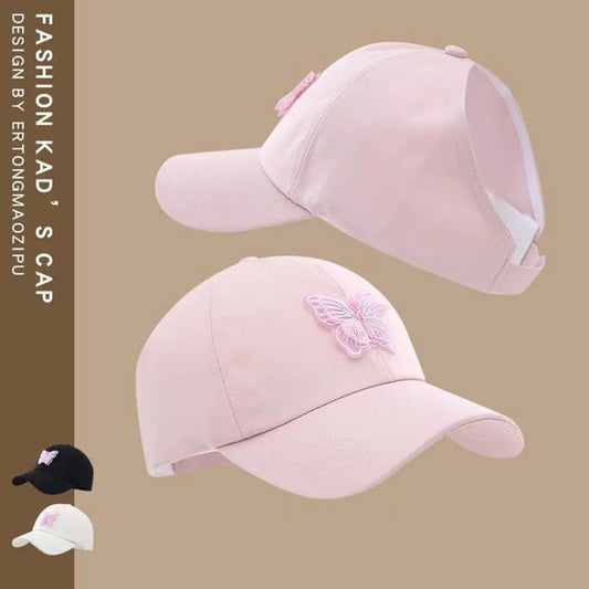 HOT Girl's Summer High Ponytail Cap Quick Drying Sunscreen Visors Kids Empty Top Baseball Cap Adjustable Candy Color Girl's Hat