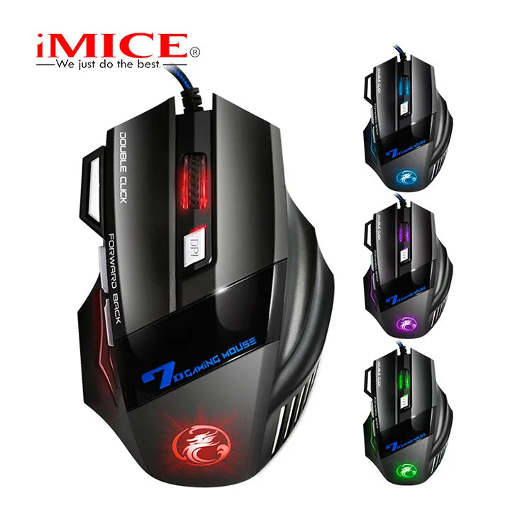 IMICE X7 Optische Gaming-Maus – einstellbare DPI, ergonomisches Anti-Rutsch-Design, farbenfrohe Beleuchtung, geeignet für Desktop-Computer und Laptop
