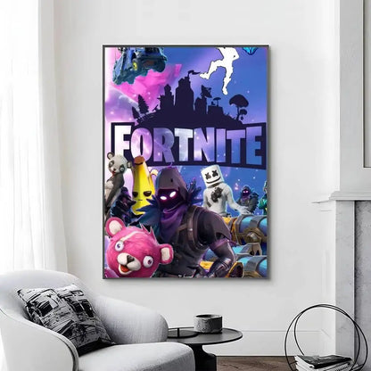 Posters Game-F-F-Fortnites autocolantes e impermeáveis, ideais para decoração de sala de estar, quarto ou bar