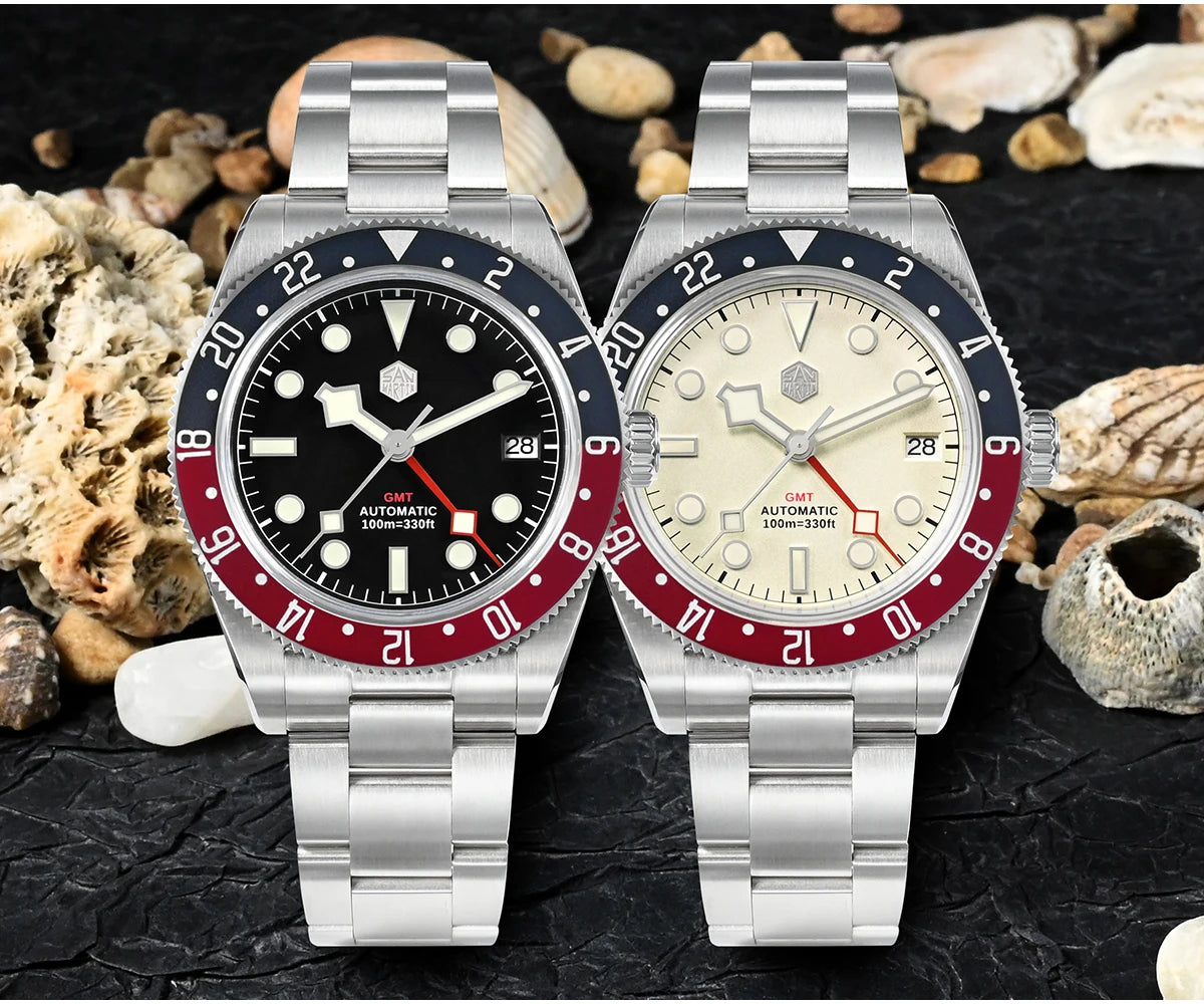 San Martin 39mm NH34 GMT Men's Luxury Watch Bidirectional Aluminum Bezel Automatic Mechanical Sapphire 100M Waterproof SN0109