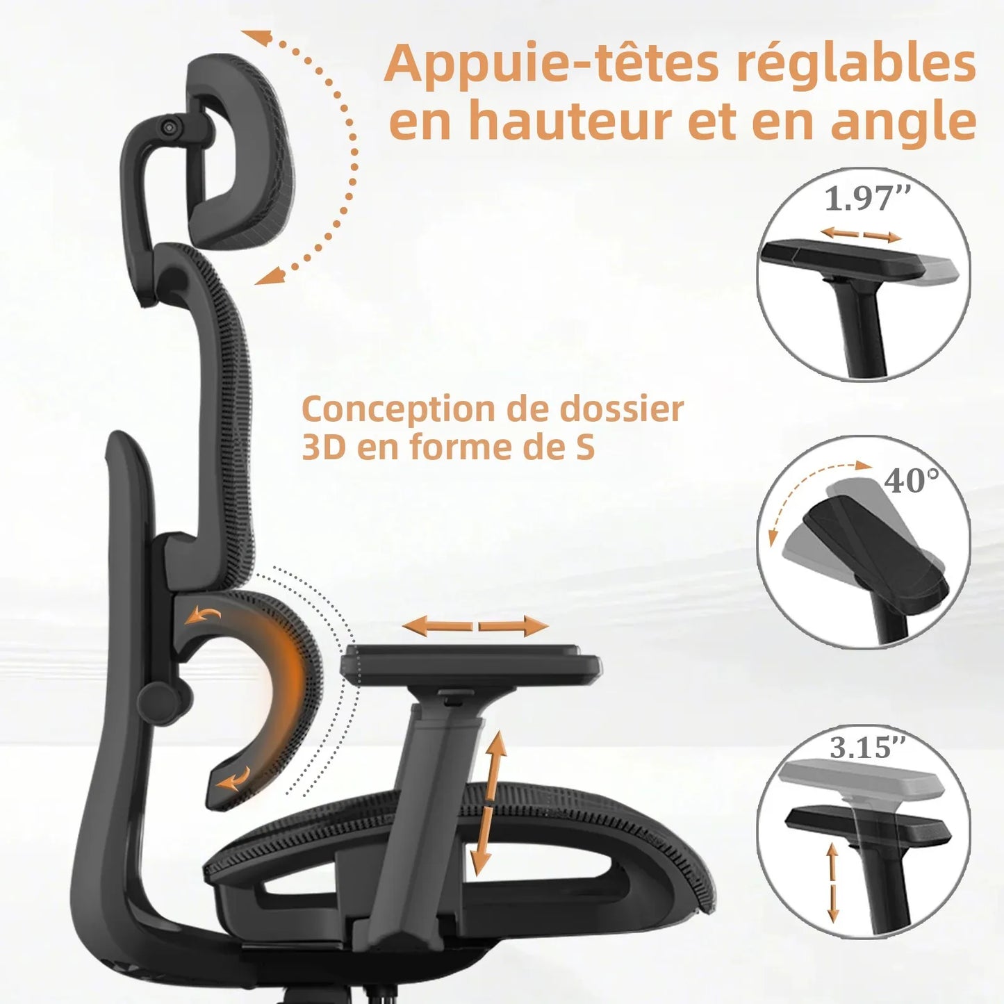 Ergonomic Office Chair Lumbar Support & Neck Pillow Soft Padded Armrests Breathable Mesh Multi-Position Height Adjustment Comfort