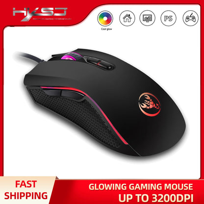 Escolha popular HXSJ A869 rato gaming com fio ótico ergonómico RGB em ABS, ajuste de resolução em 4 níveis para portátil e PC