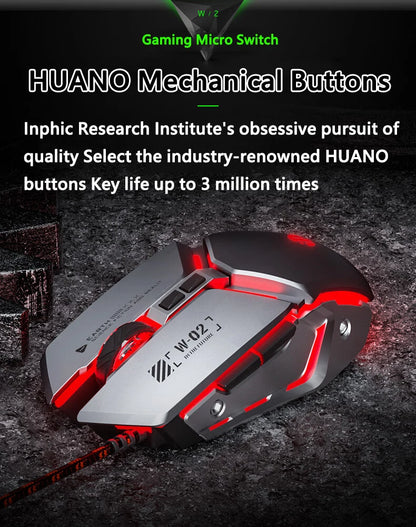 Inphic W2 2. Generation USB-kabelgebundene Gaming-Maus mit Silent Click, Metall-Style, 6-Tasten-Makroprogrammierung, 8800DPI
