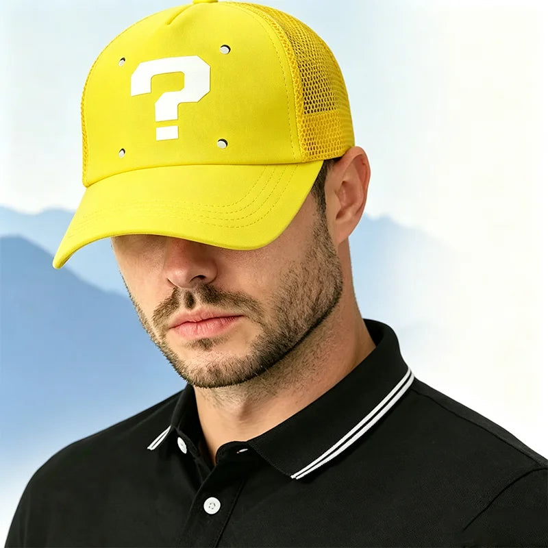 Anime Cartoon Super Brothers Cosplay Baseball Hat Breathable Sun Protection Yellow Question Block Baseball  Sun Shading Cap