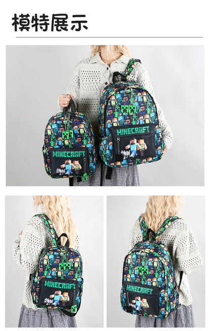 In Stock Minecraft Backpack Graffiti Print Lightweight School Backpack Casual Daily Travel Bag For Male Young Men Outdoor Use