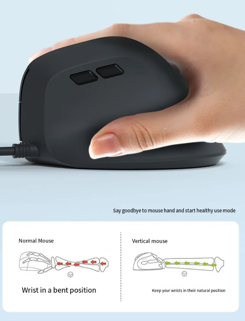 Wired Right Hand Vertical RGB Mouse Ergonomic Gaming Mouse 1600DPI USB Optical Wrist Healthy Mouse for PC Computer