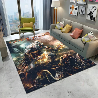 3D God of War Games Carpet Home Living Room Bedroom Sofa Doormat Decor Kids Play Area Rug Non-slip Mechanical Washable Floor Mat