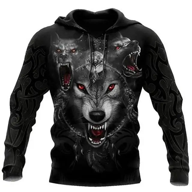 Fashion Frühling Herbst Wolf-Tier Herren-Hoodie 3D-Allover-Print Sweatshirt Unisex Pullover Freizeitjacke Streetwear-Mantel 4XL