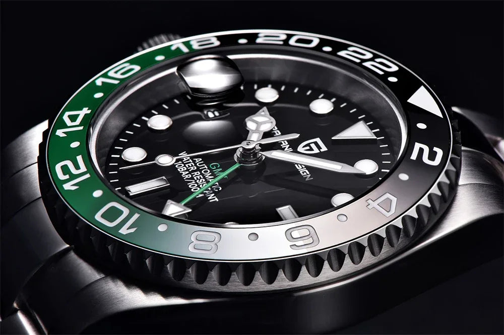 Relógio PAGANI DESIGN 40MM GMT para Homem, Luxo, Safira AR, Mecânico, Luneta em Cerâmica, Automático, 100M à Prova de Água, Relógio para Oferta