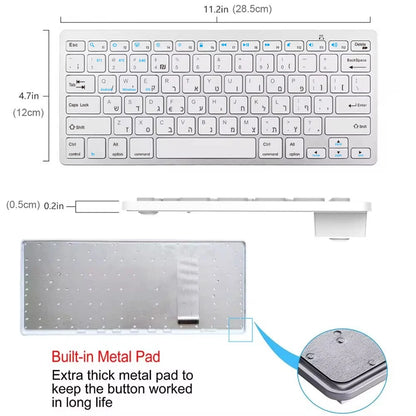 Tastiera ebraica ultra sottile Bluetooth e 2.4G Dual Mode Israel, tastiera wireless a bassa rumorosità per iOS, iPad, tablet Android e Windows