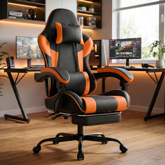 Ergonomic Computer Gaming Chair with Waist Support, Breathable PU Leather Office Chair, Seat Height and Backrest Adjustable