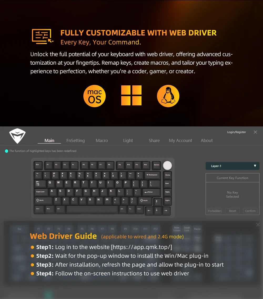 Machenike K600-B82W mechanische Gaming-Tastatur, Tri-Mode, Gasket-Mount, 75% ANSI-Layout, RGB-Hintergrundbeleuchtung, kabellos