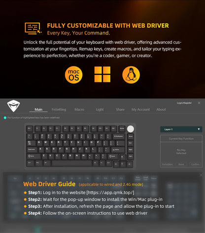 Machenike K600-B82W mechanische Gaming-Tastatur, Tri-Mode, Gasket-Mount, 75% ANSI-Layout, RGB-Hintergrundbeleuchtung, kabellos