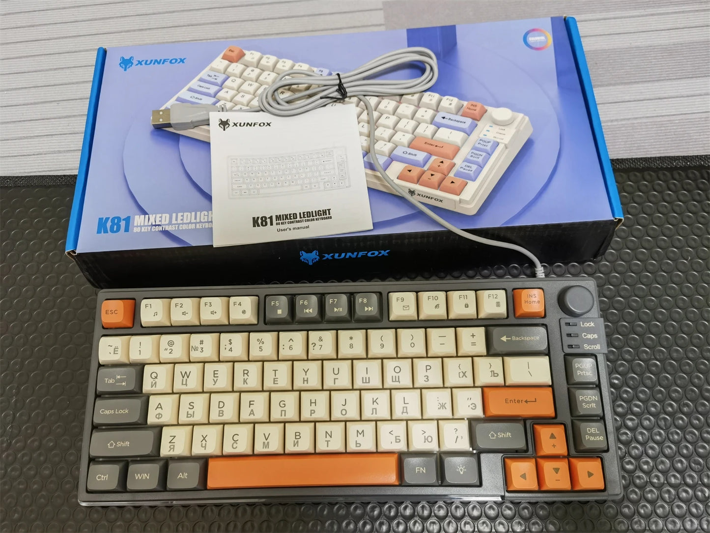 Teclado Gaming K81 com 81 Teclas, Layout 80%, Espanhol, Russo, Coreano e Árabe, USB com Fio, Luz RGB, Botão de Volume, Ergonómico