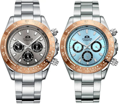 Automatic Watches for Men Mechanical Self Weind Gold Stainless Steel Glacier Ice Blue Chestnut Brown Bezel Reloj Hombre Baratos
