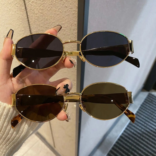 New Small Oval Women Sunglasses Trendy Luxury Design Metal Frame Shades UV400 Eyewear for Female Classic Vintage Sun Glasses