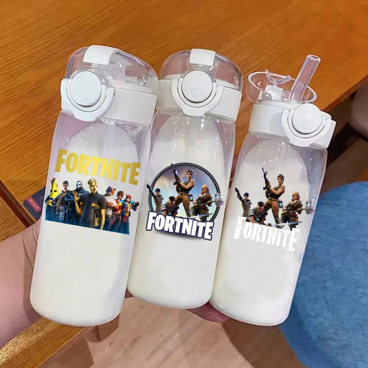 400ML Fortnite 18CM Straw Cup for Adult Boys Girls Cute Water Cup Cartoon Students Drop-Resistant Water Bottle Portable Gifts