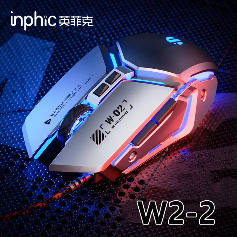 Inphic W2 2. Generation USB-kabelgebundene Gaming-Maus mit Silent Click, Metall-Style, 6-Tasten-Makroprogrammierung, 8800DPI
